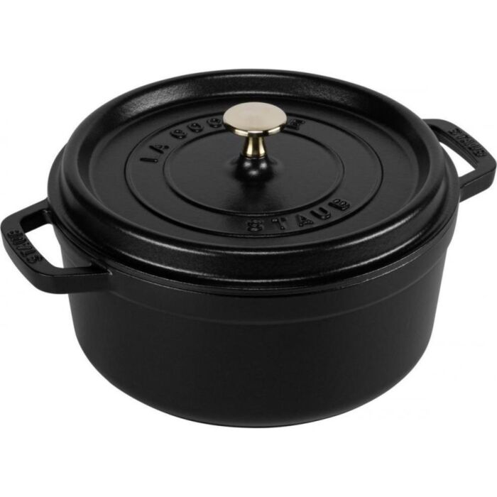 Vooraanzicht: Staub La Cocotte 24cm rond zwart, gietijzer