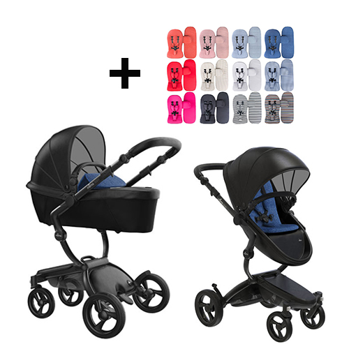 Mima Xari Kinderwagen | Frame - Black | Zitting + Kap - Black | Starter Pack - Denim Blue - Babyhuys.com