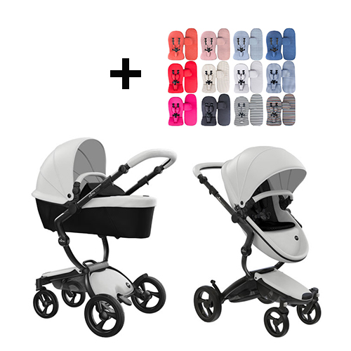 Mima Xari Kinderwagen | Frame - Black | Zitting + Kap - Snow White | Starter Pack - Black - Babyhuys.com