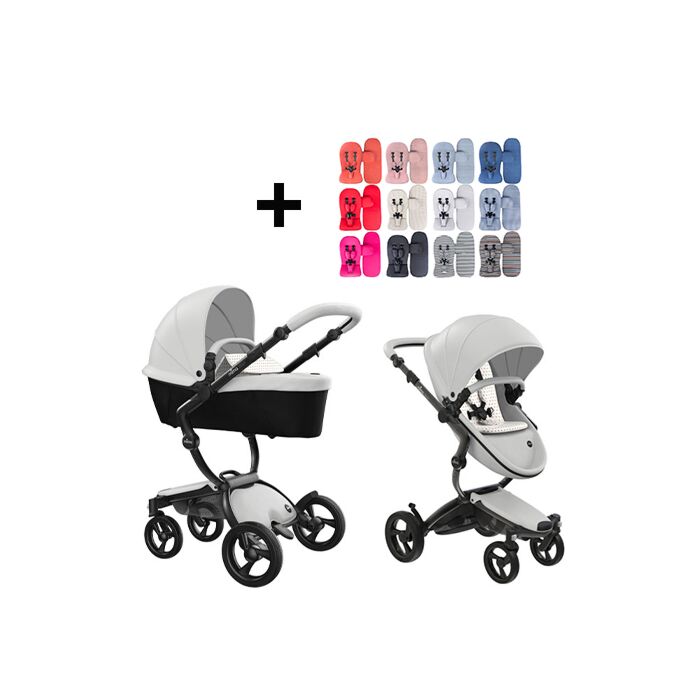 Mima Xari Kinderwagen | Frame - Black | Zitting + Kap - Snow White | Starter Pack - Sandy Beige - Babyhuys.com