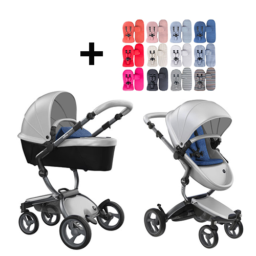 Mima Xari Kinderwagen | Frame - Graphite Grey | Zitting + Kap - Argento | Starter Pack - Denim Blue - Babyhuys.com