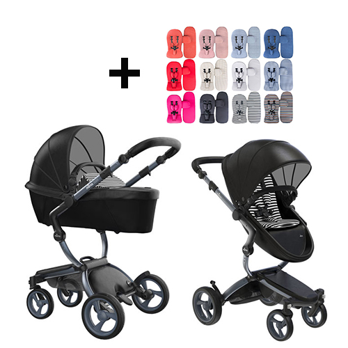 Mima Xari Kinderwagen | Frame - Graphite Grey | Zitting + Kap - Black | Starter Pack - Black & White - Babyhuys.com