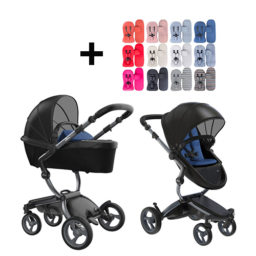 Mima Xari Kinderwagen | Frame - Graphite Grey | Zitting + Kap - Black | Starter Pack - Denim Blue - Babyhuys.com