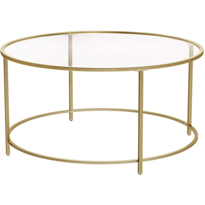 Hoppa! Songmics Salontafel Rond - Goudkleur - Glas/Metaal - 84x84x45,5